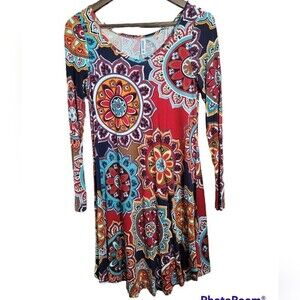 Dearcase Bohemian Sunflower Paisley Longsleeve Dress Womens Size Small NWT